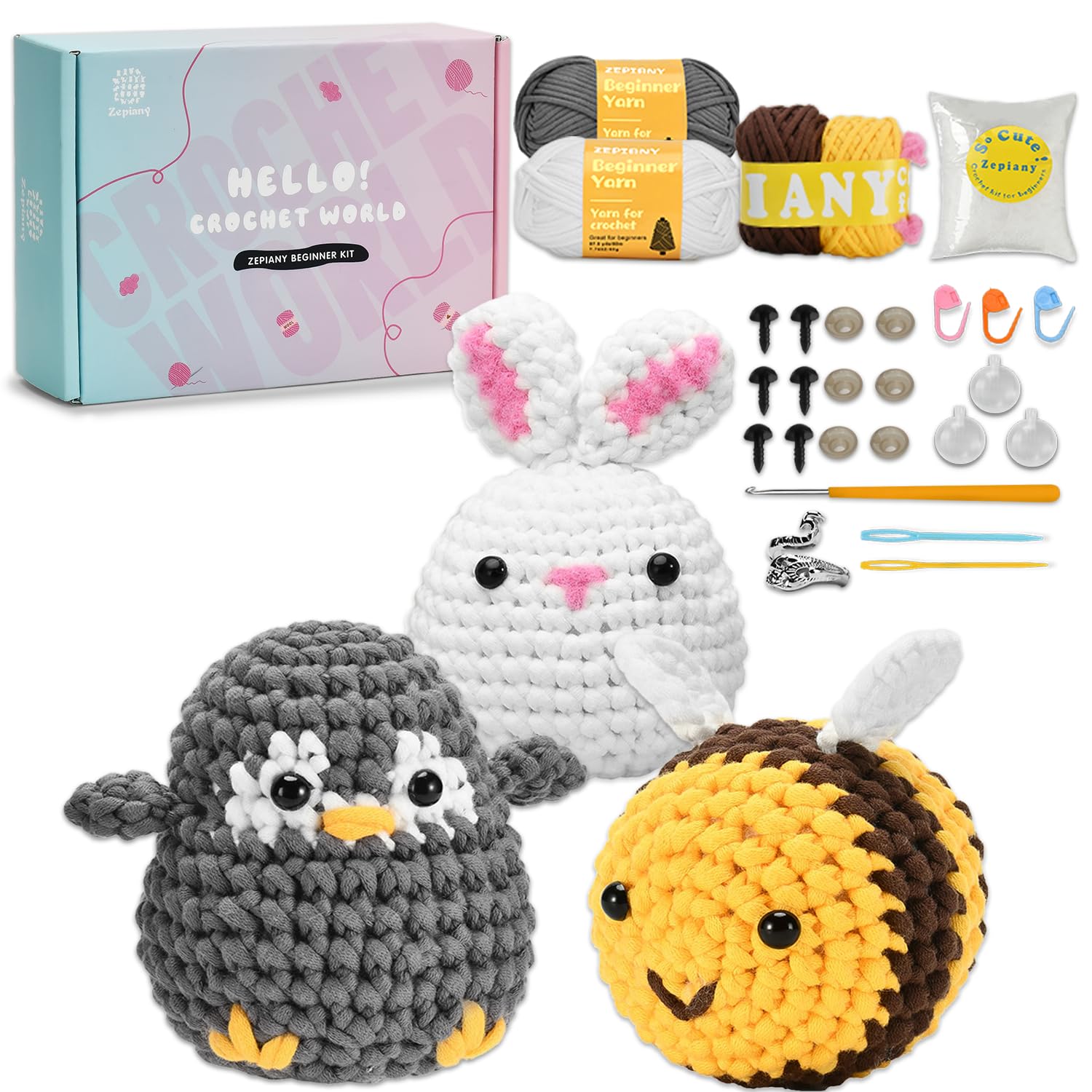Crochetobe Kit all'uncinetto per principianti – Crea il tuo 8 pezzi all' uncinetto alla frutta, kit all'uncinetto per principianti con istruzioni passo passo e video tutorial, kit per principianti