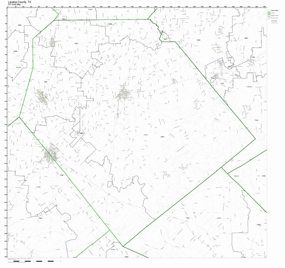 Lavaca County, Texas TX ZIP Code Map Not Laminated Office