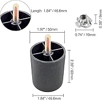 Vista 4 de 4 patas de sofá de 2.5 pulgadas, patas cónicas para muebles, patas de sofá de plástico con pernos de suspensión M8 para sofá, tocador, armario