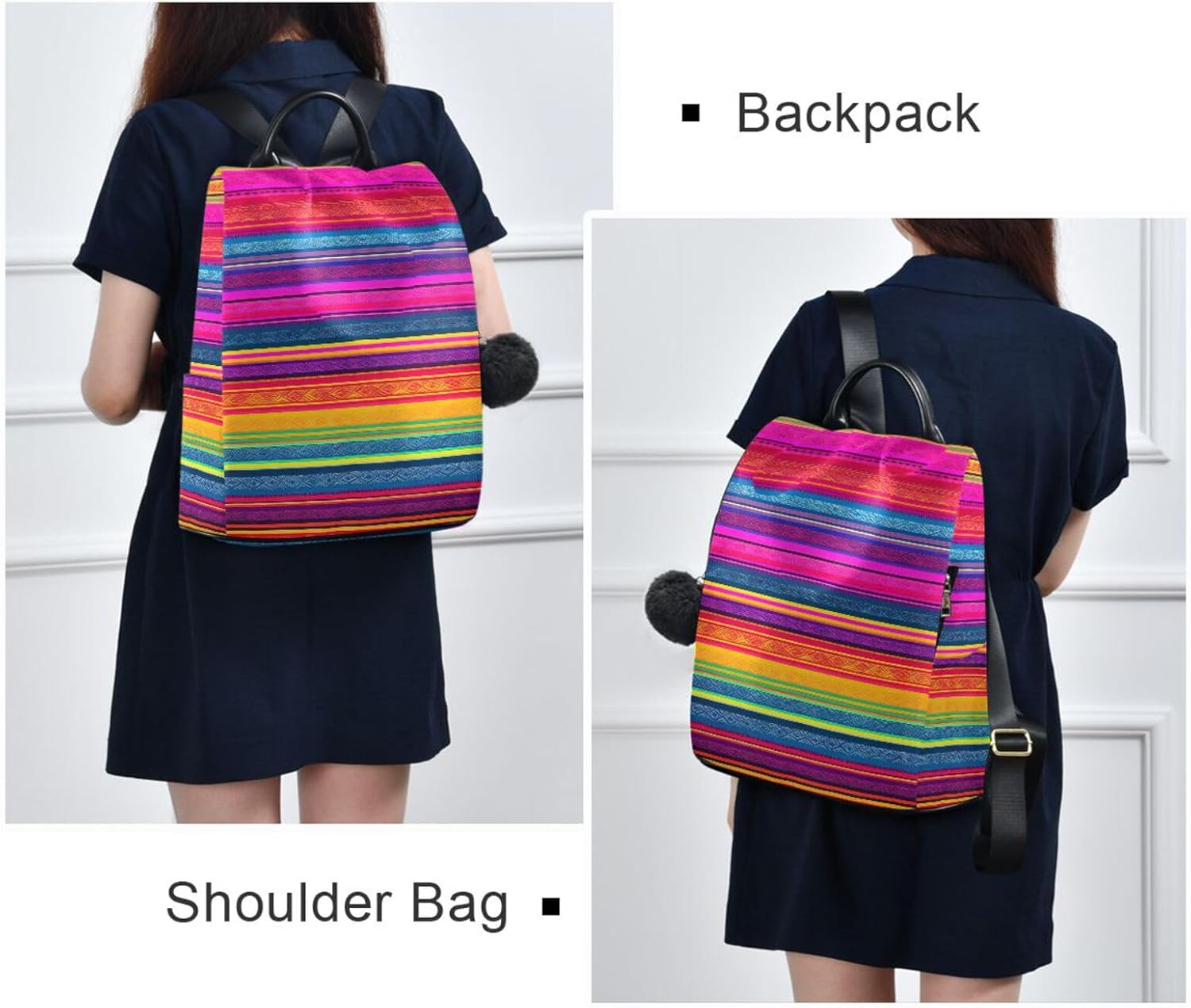 Traditional Mexican Striped Colorful Backpack Purse for Women Fashion Rucksack Anti Theft Handbag Travel Bag