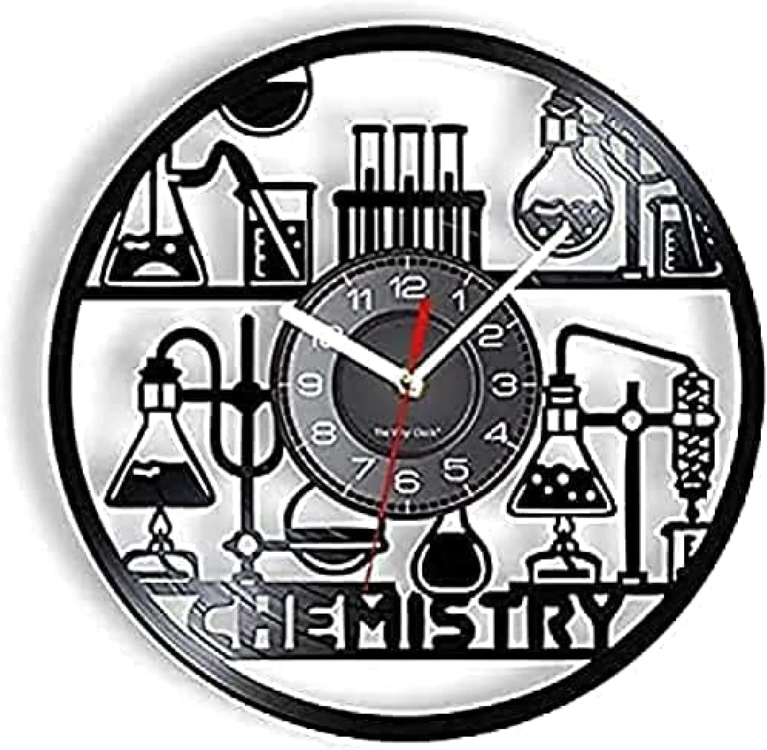 Round Wall Clock Chemistry Substance Reaction Wall Clock Chemical Experiment Illustration for Laboratory Science Students Teacher Clocks Decorative Gift