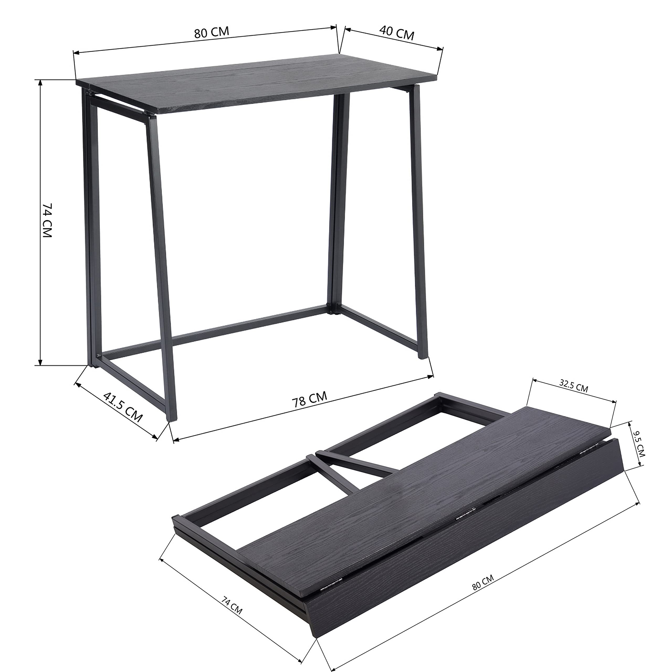 MEUBLE COSY Tavolo Pieghevole Scrivania Portatile Postazione di Lavoro per Computer Soggiorno Ufficio Piccoli Spazi, Facile da Montare, Struttura in Metallo, Nero