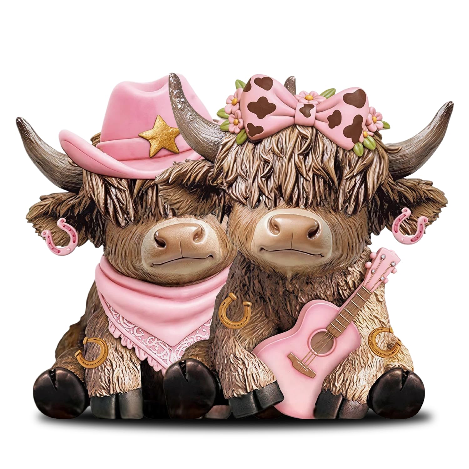 Vixano 2Pcs Highland Cow Gifts, Highland Cows Home Decor Living Room Decoration, Wooden Highland Cow Figurines for Home Bookshelf Office, Unique Gift for Women Couples Family