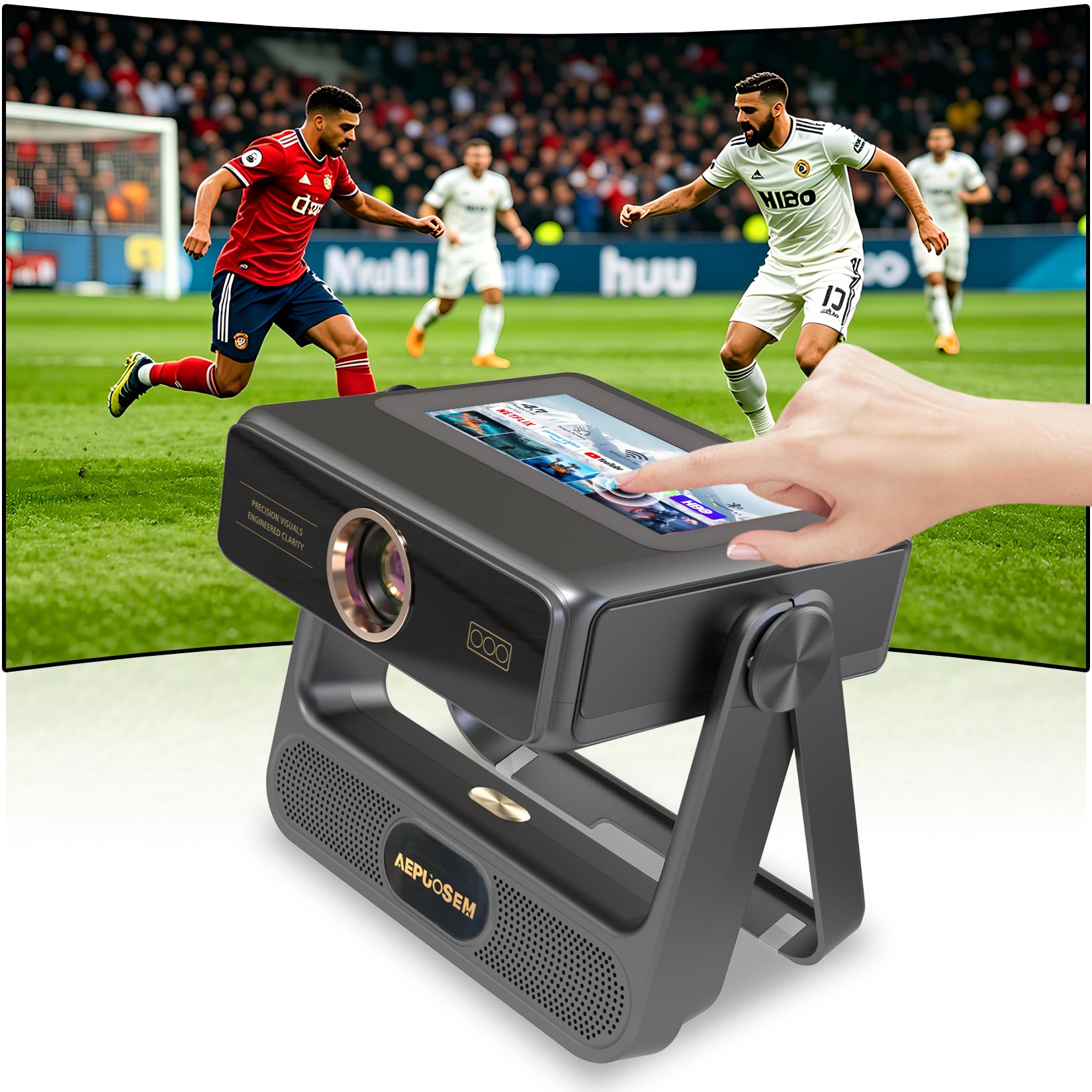 Proiettore Smart Compatibile 4K, Videoproiettore Full HD 1080P con Touchscreen, Doppio Display, 1200 ANSI, Autofocus, WiFi 6 Bluetooth, 1000+ App, Audio 25W per Home Cinema Camera Grigio