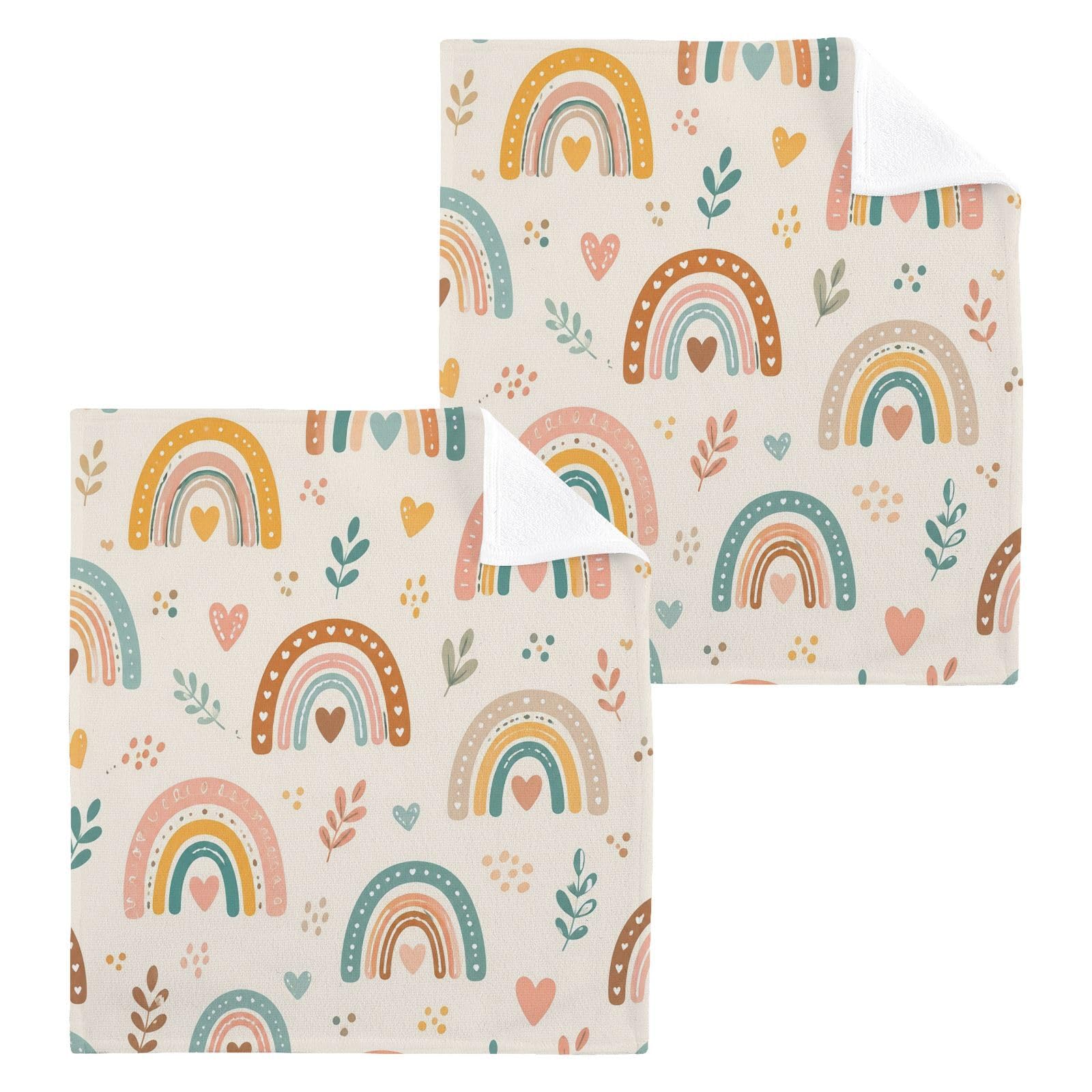 BOESI Rainbow Pattern 12x12in Cotton Washcloth,Soft Absorbent Face Towel