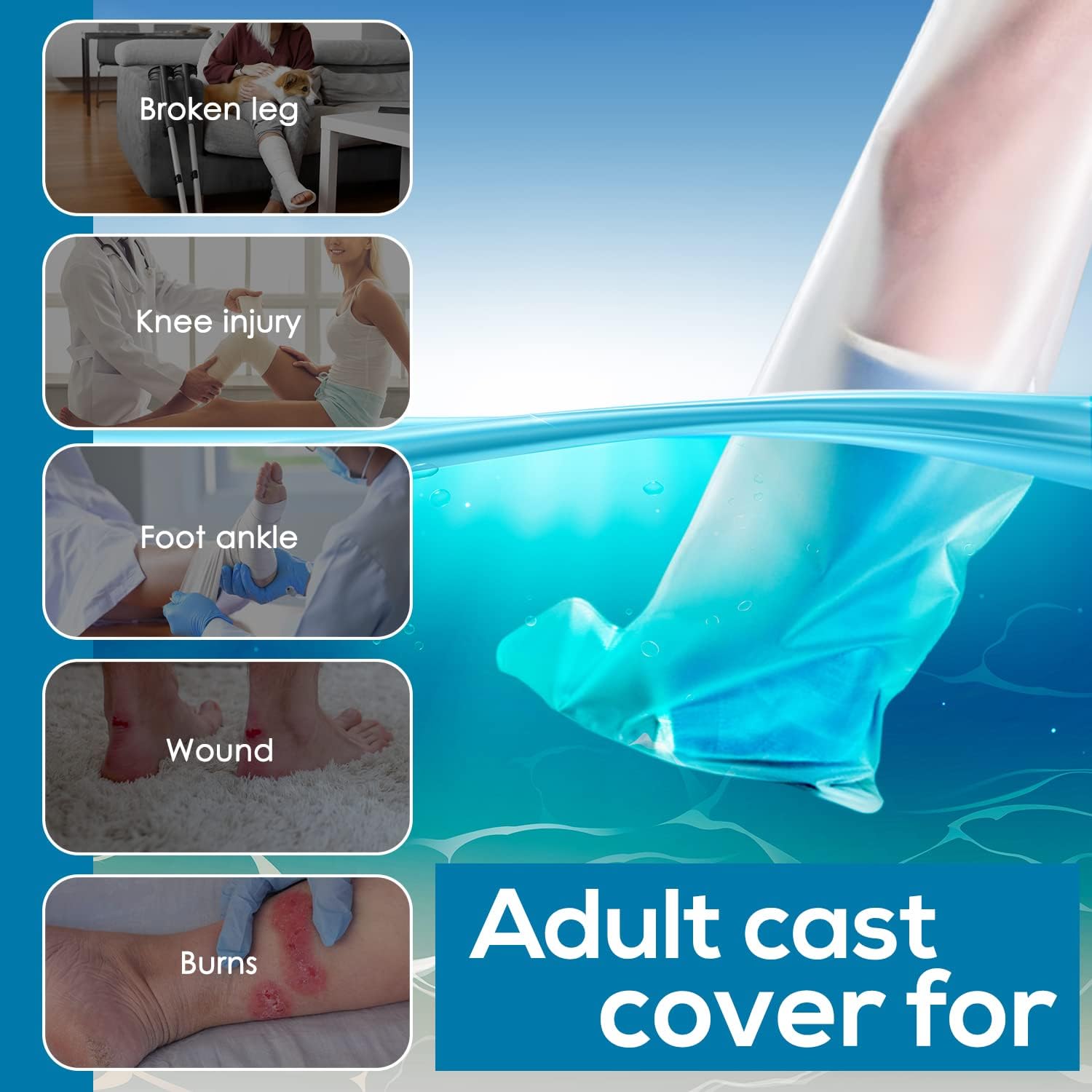 AquaShield Reusable & Waterproof Cast Cover for Adult Full Leg (L44) - Bandage Protector for Foot, Plaster, Bath, Shower (18″-27.5″ Circumference Above Cast - for Ankle, Knee & Legs) - Made in USA : Health & Household