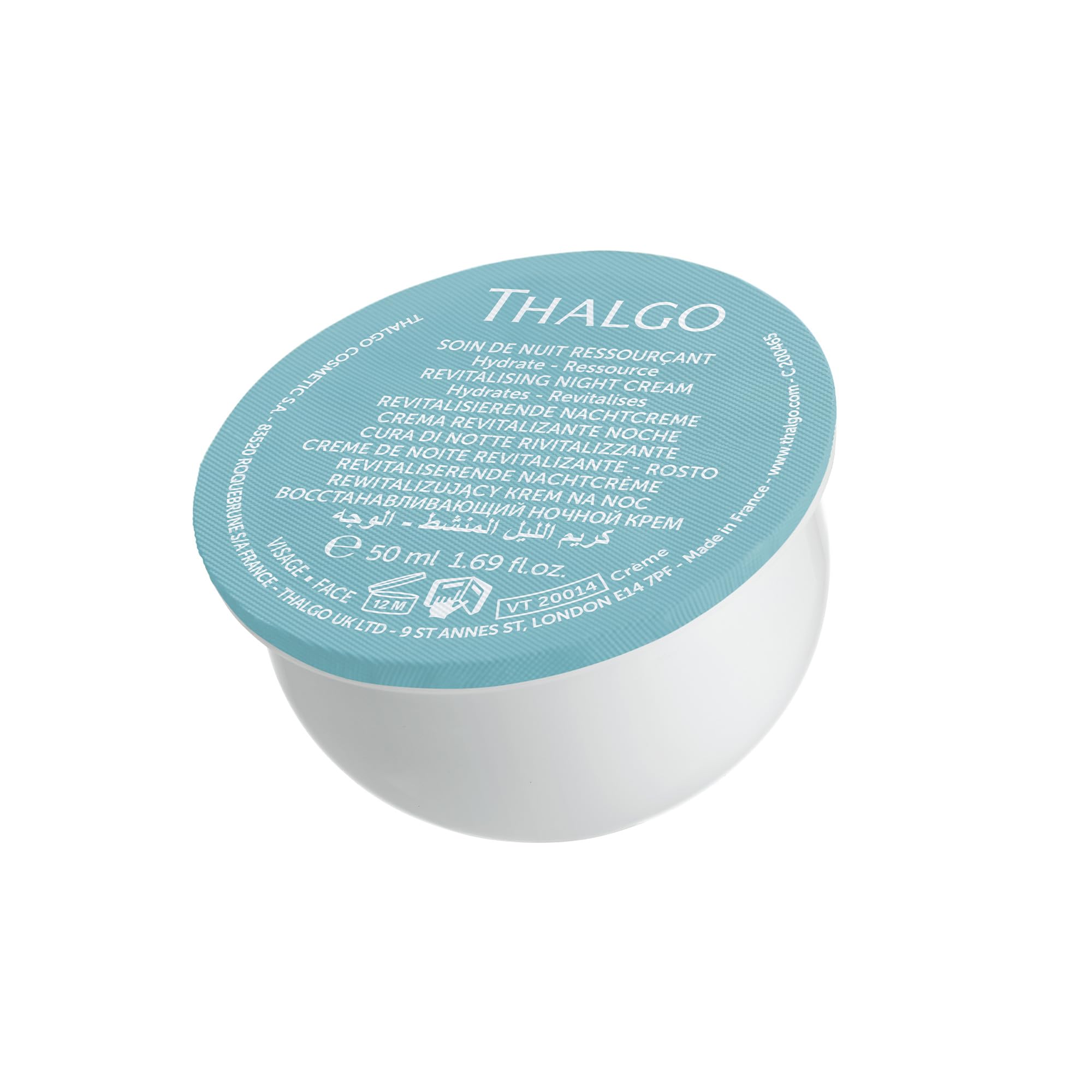 THALGO Refill Revitalisierende Nachtcreme 50 ml – Nachhaltige Nachfüllpackung – Feuchtigkeitsspendende Nachtpflege mit Hyaluronsäure & Meerwasser-Konzentrat – Für normale bis trockene Haut