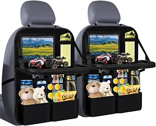 2 Stück Auto Organizer,Große Rückenlehnenschutz,Rücksitz Organizer Kinder mit Klapptisch, Auto Kinder Multifunktional Wasserdicht Rücksitz Organizers (Schwarz)