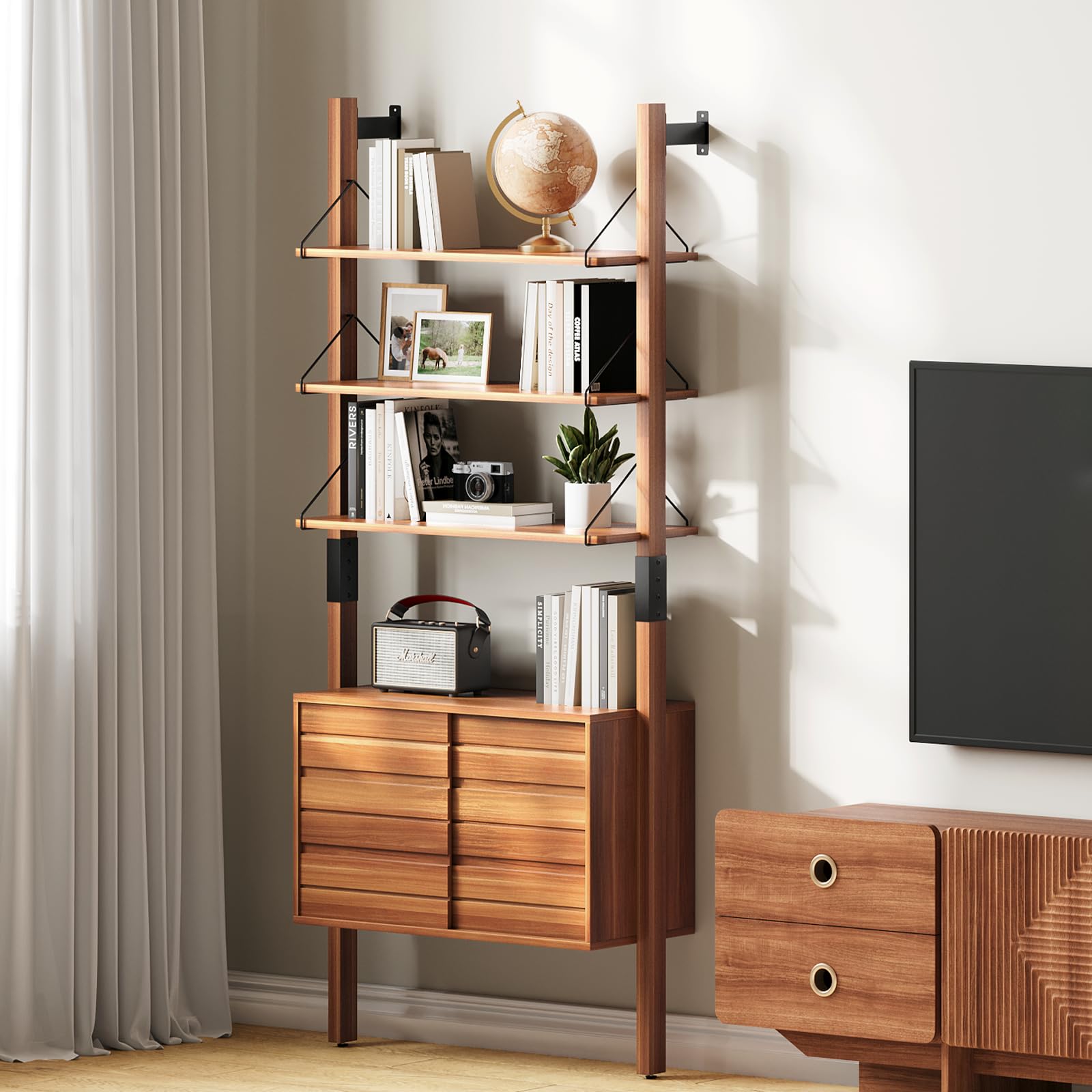 Amazon.com: JOINICE Mid Century Modern Ladder Bookshelf with