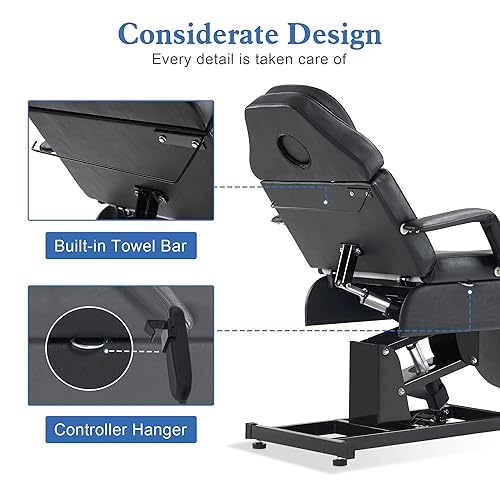 Miniatura 6 de BarberPub Cama facial totalmente eléctrica con 3 motores para esteticista, silla de tatuaje eléctrica para cliente, cama facial para esteticista,