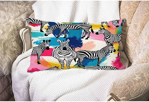Miniatura 4 de Smooffly Funda de almohada decorativa de cebra para el hogar, funda de almohada decorativa de lino de algodón con diseño de cebra, funda de cojín