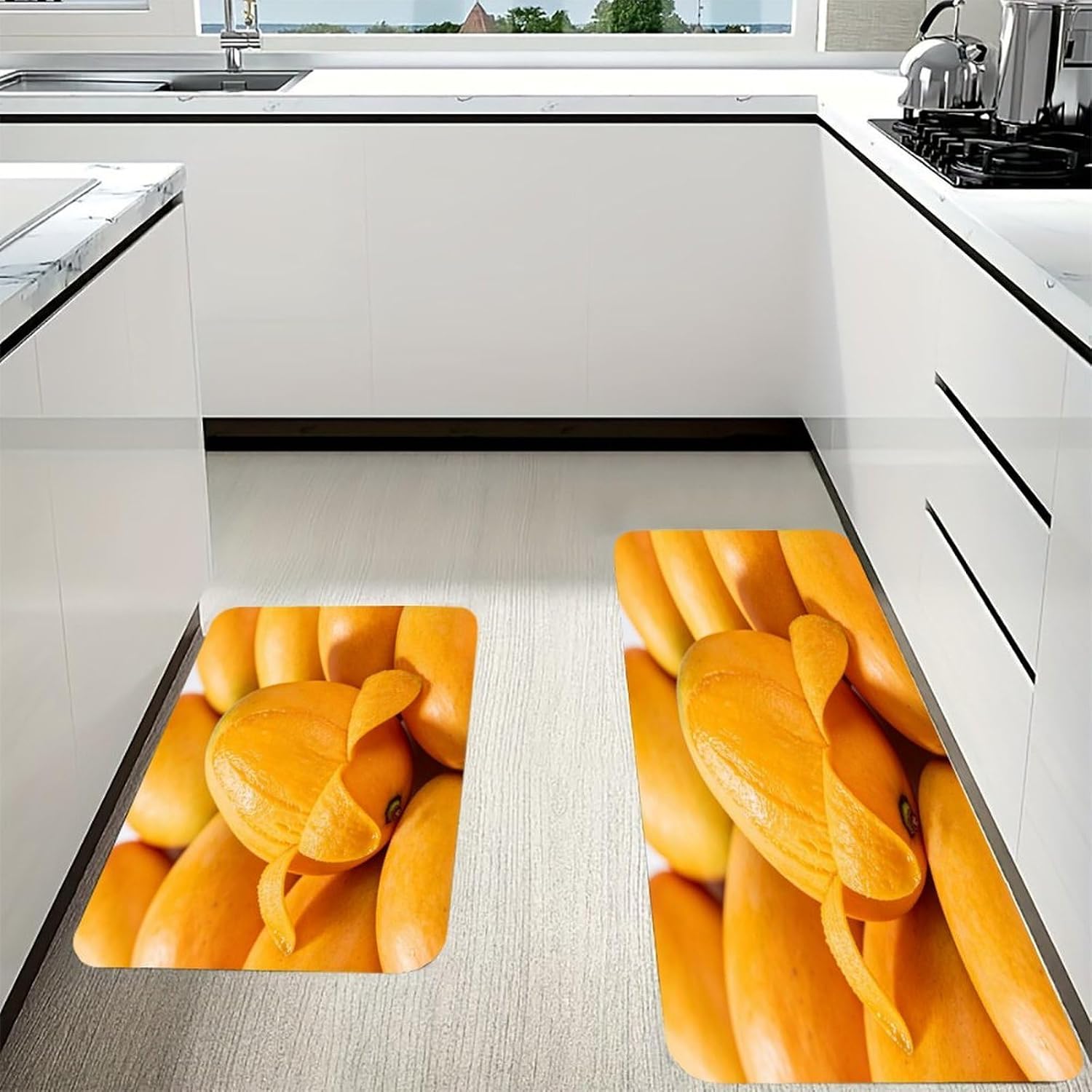 Mango Kitchen Mat Kitchen Rug Set | Kitchen Rugs Flannel Velvety Washable breathable Water Absorbent Soft ，kitchen utensils for Kitchen, Floor,Laundry