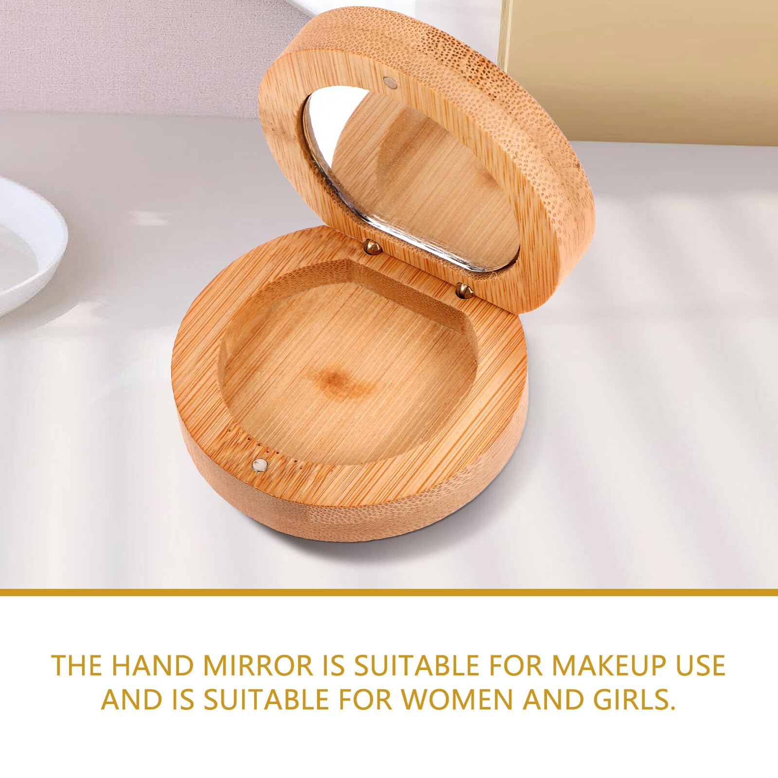 Espejo Compacto de Maquillaje de Bambú Natural Espejo de Bolsillo Portátil para Mujeres de Mano Pequeño para Viaje y Retoques Cualquier Lugar