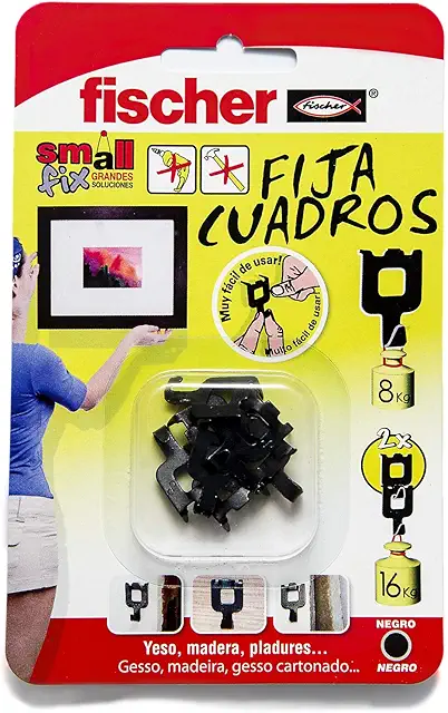 fischer Reusable Wall Hooks for Plasterboard - No Drilling, 8kg Load, 8pc Black