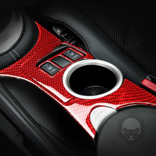 Miniatura 104 de Adhesivo para panel de palanca de cambios de consola central de automóvil, decoración de fibra de carbono suave real, interior de automóvil rojo