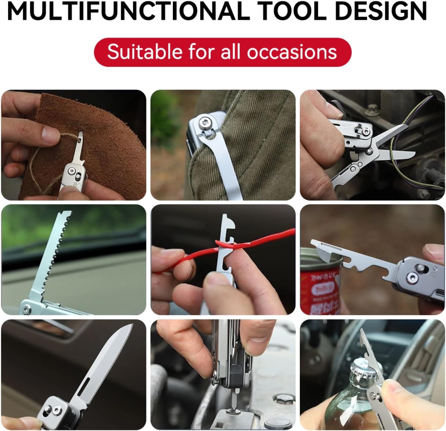 Removable Multifunktionsschere,Folding Pocket Scissors,Folding scissors multitool,16-in-1 multitool. Stainless steel, sturdy, light, removable scissors, deburred, with bag.