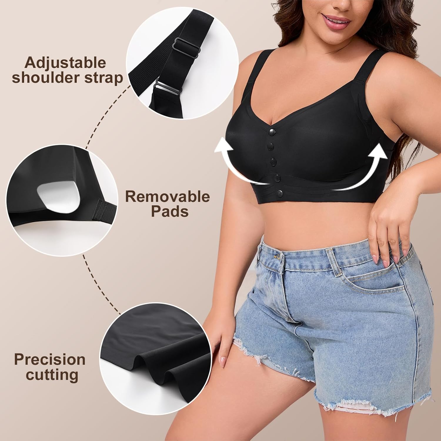 Front Snap Closure Bras for Older Women Wireless Plus Size Bra with Adjustable Shoulder Straps Full Coverage - Image 2