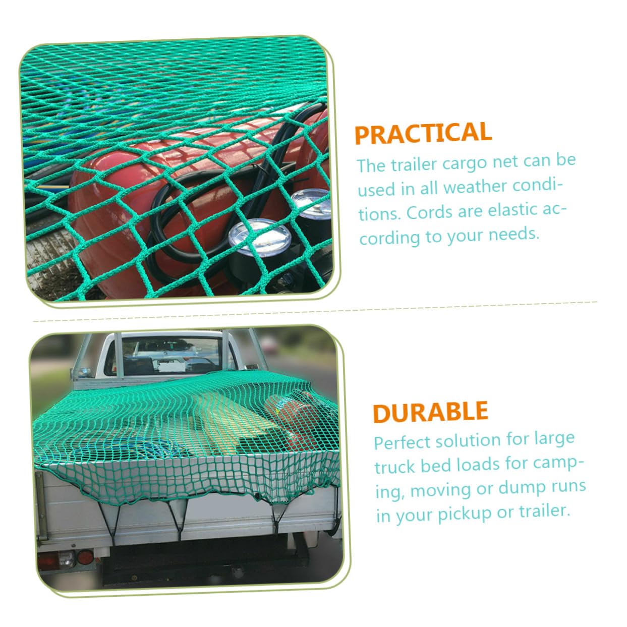 Rete di Carico per Cassone di Pick-up in Nylon Resistente All'abrasione con Elastici e 15 Ganci per Trasporto Sicuro Durante Campeggio e Trasloco