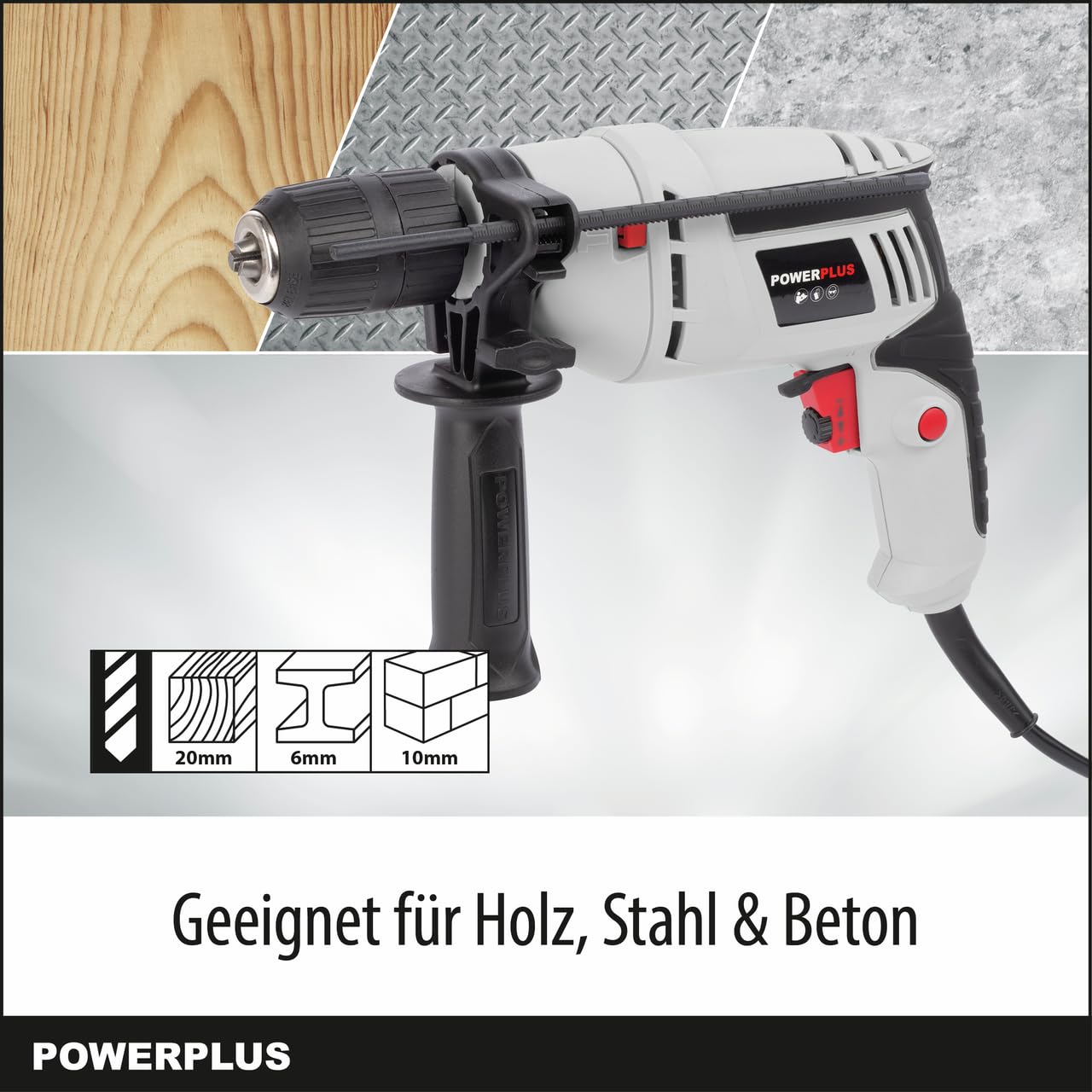 POWER plus Powerplus Elektro-Schlagbohrmaschine POWC10200-2 in 1: (Schlag-) Bohren, 600 W Bohrmaschine, Links-Rechts-Schalter für Schrauben