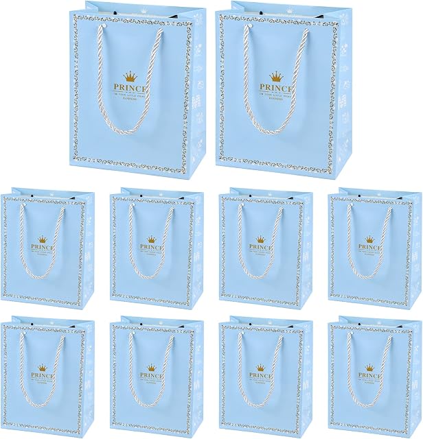 10Pcs Gift Bags Small, Small Paper Party Bags,Gift Paper Bags with Handles,Graduation Gift Wrapping Paper,Party Favor Bags for Birthday,Wedding,Party,Celebrations and Gift -Blue (15 x 20 x 7cm)
