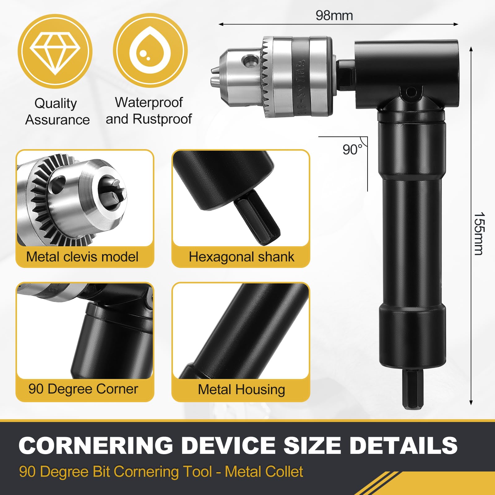 Gueenky Punta per trapano angolare a 90 gradi con mandrino a sgancio rapido, 1 – 10 mm, adattatore per trapano angolare, attacco angolare da 8 mm