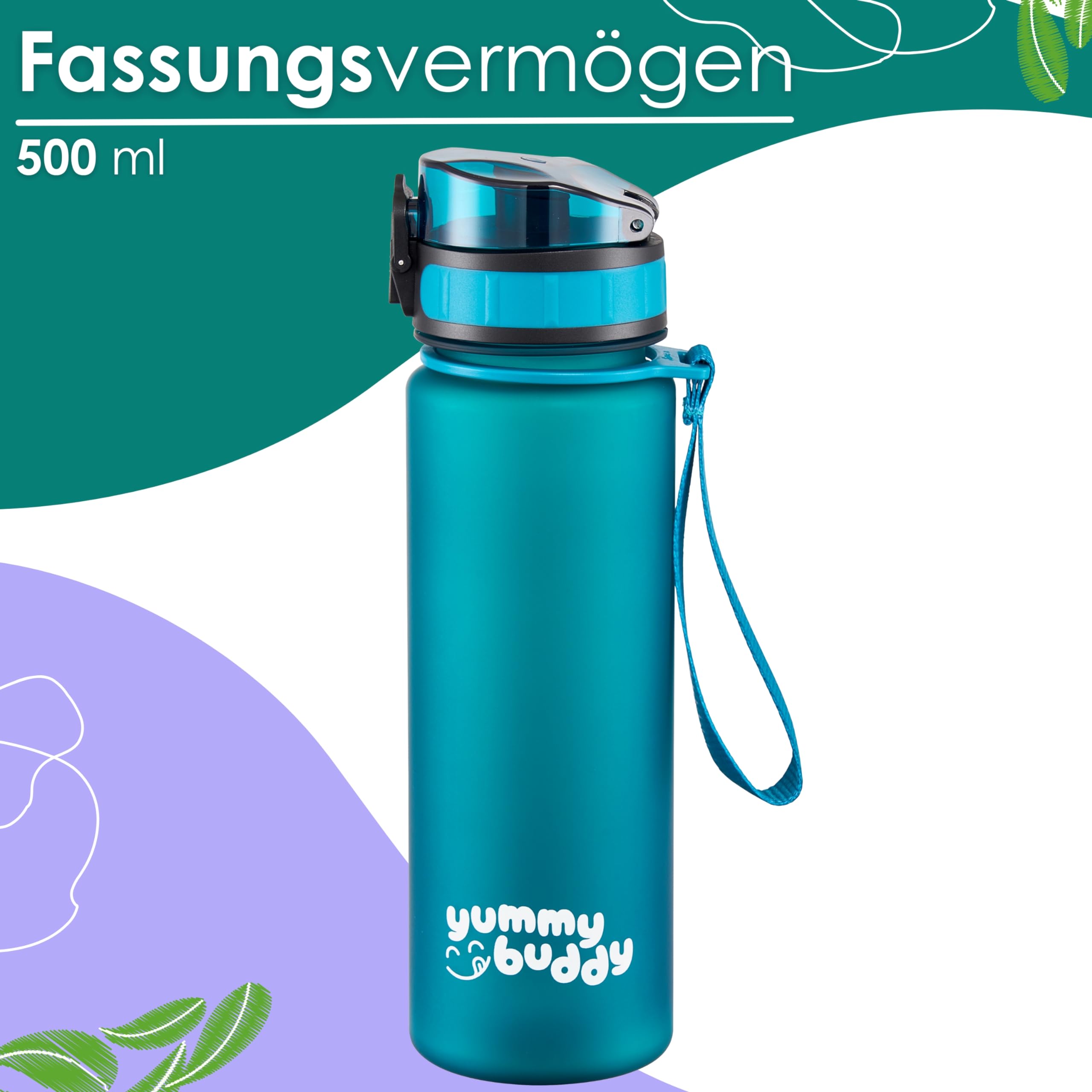 Ecosa Yummy Buddy – Borraccia Per Bambini 500 Ml, Senza BPA, A Prova Di Perdite, Con Beccuccio, Lavabile In Lavastoviglie, Colore Blu - 5
