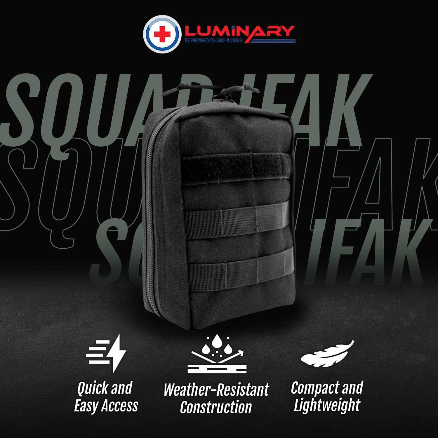 Luminary Squad IFAK Tactical Trauma Kit for First Responders, Military & Tactical Pro – Compact MOLLE First Aid Kit, Water-Resistant 600D Cordura, Durable YKK Zippers, For Emergencies - Tactical Black