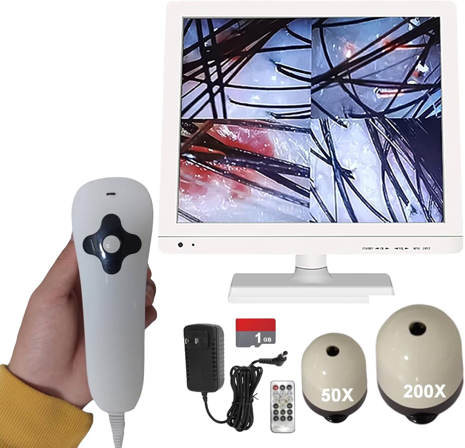 Four Spectrum Skin Hair Scalp Analyzer, 17 Inch Screen Hair Follicle Detector, with 50X 200X Lens and Remote Control, for Home, Salon, Beauty Salon,Standard Model