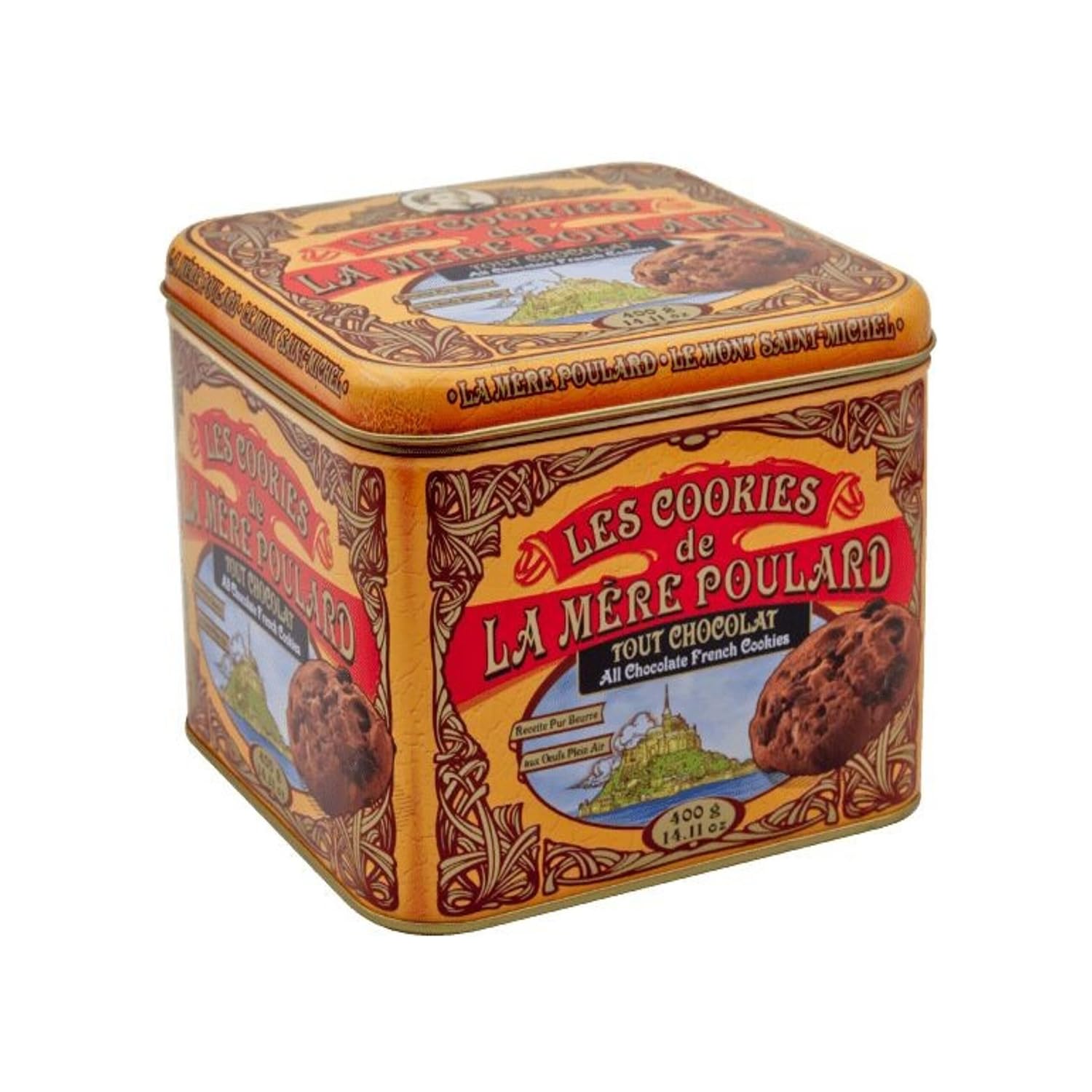 La Mère Poulard® | Biscotti Puro Burro e Tutto Cioccolato | Lattina Biscotti Francesi Burro Cioccolato | Frollini Puro Burro - 400 Gr | Latte Regalo Biscotti