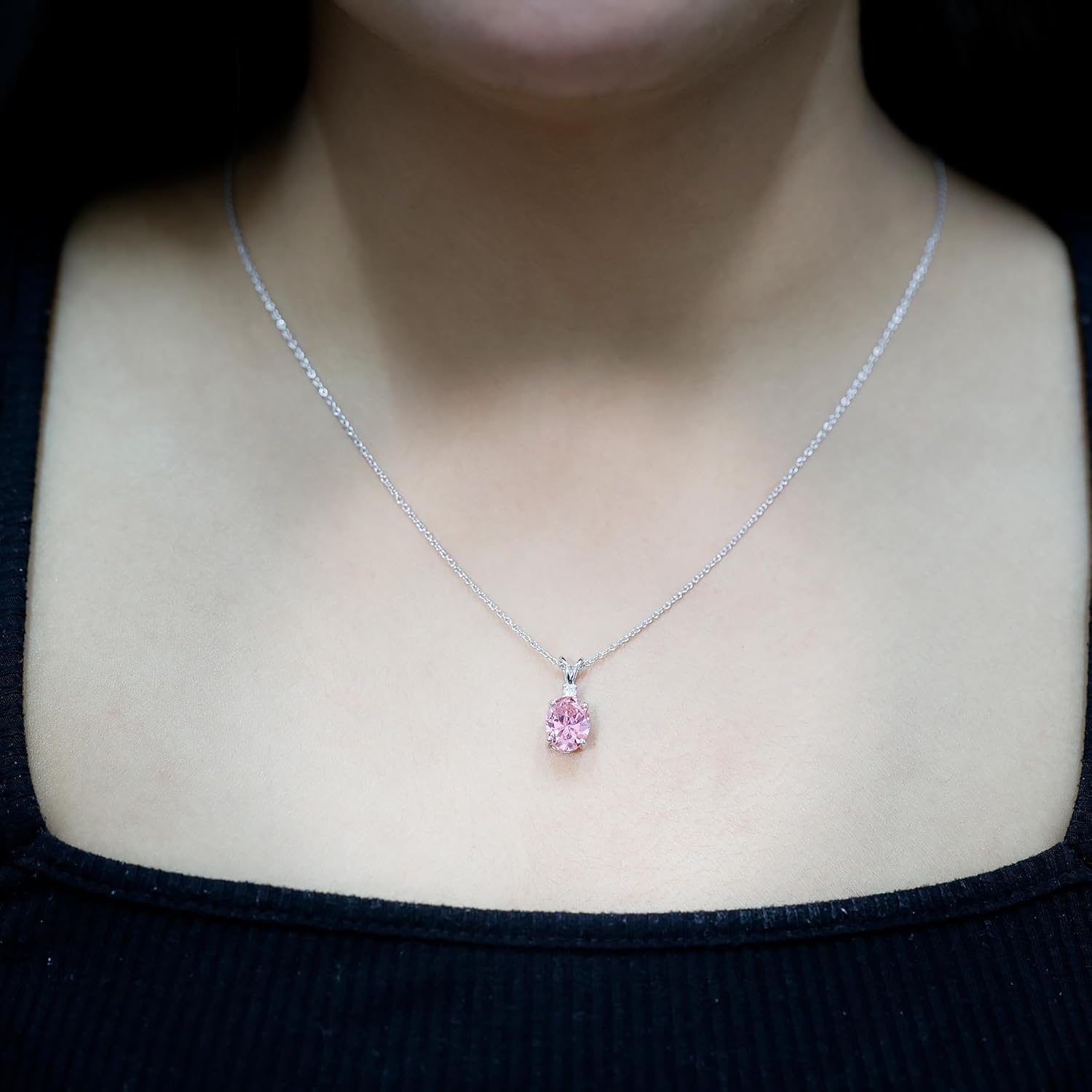 Certified 4 Carat Lab Grown Pink Sapphire Necklace with Silver Chain, AAAA Quality - Gift For Special Occasions - Image 4