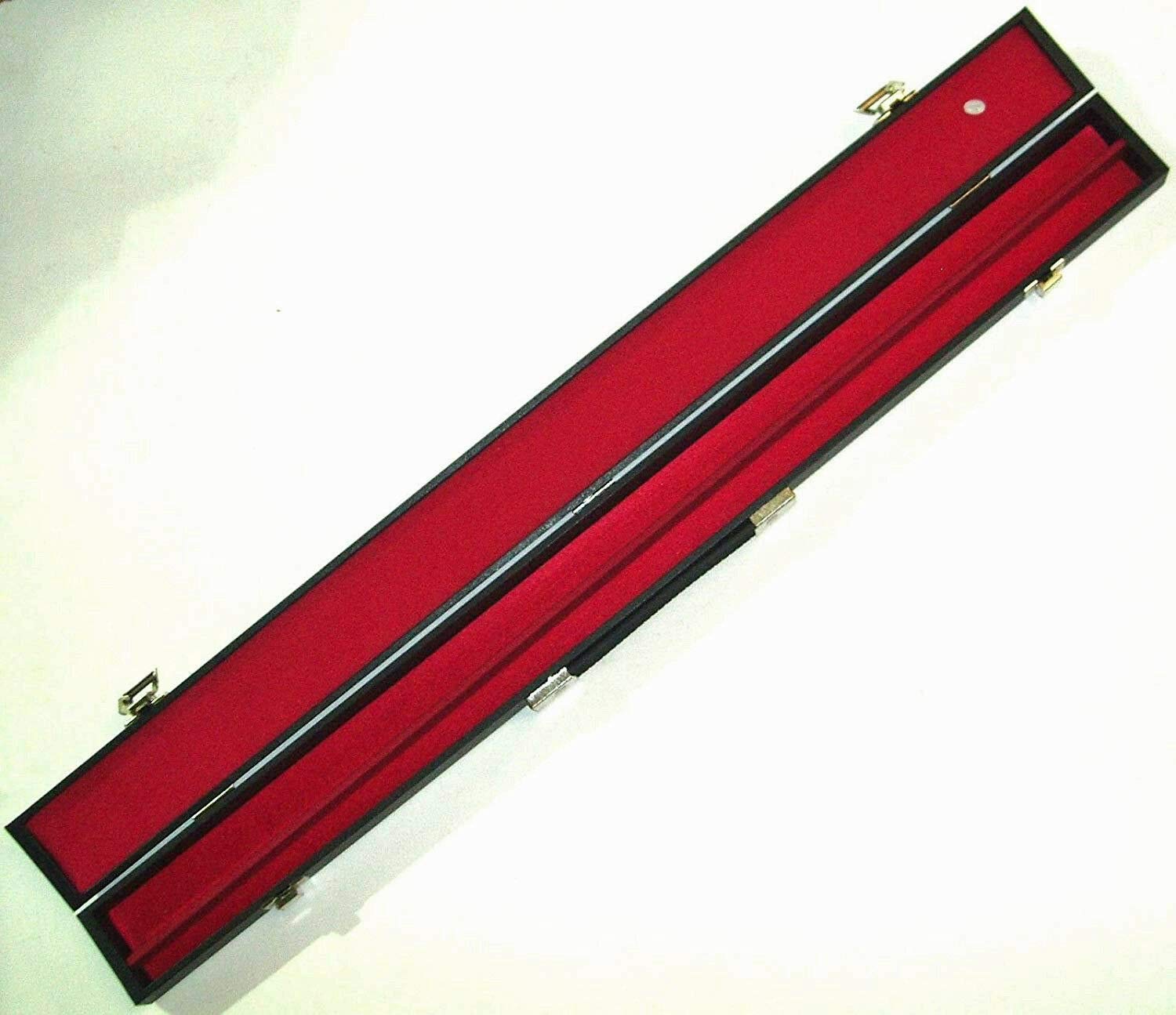 BLACK HARD CUE CASE For 57" 2 PIECE CENTRE SPLIT POOL SNOOKER CUES RED INTERIOR