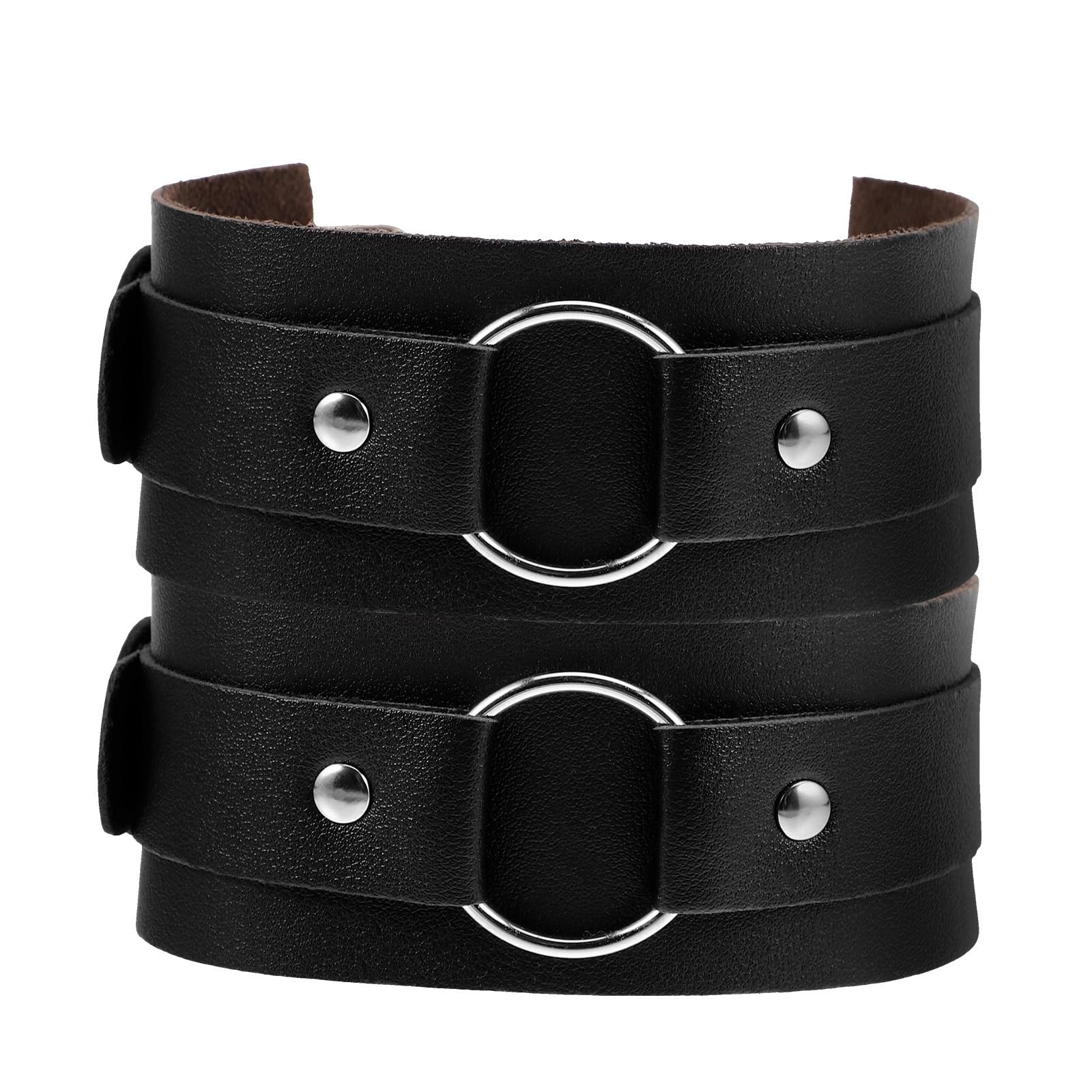 VINTORKY 2 Piezas Pulsera para Hombre Brazalete de Cuero Punk Aleación Resistente Diseño Elástico Antideslizante para Brazo Masculino Accesorio para Camisa y Disfraz Color Aleatorio