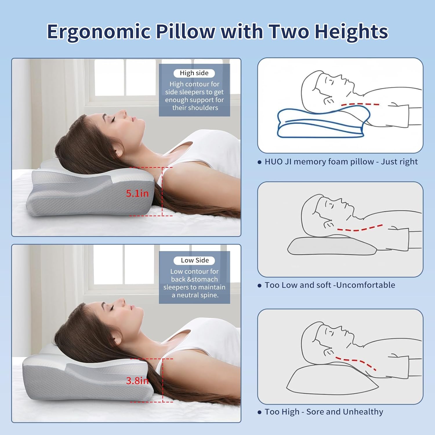 Cervical Pillow for Neck Pain Relief, Hollow Design Odorless Memory Foam Pillows with Cooling Case, Orthopedic Bed Pillow for Sleeping, Support for Side Back Sleepers - Image 3