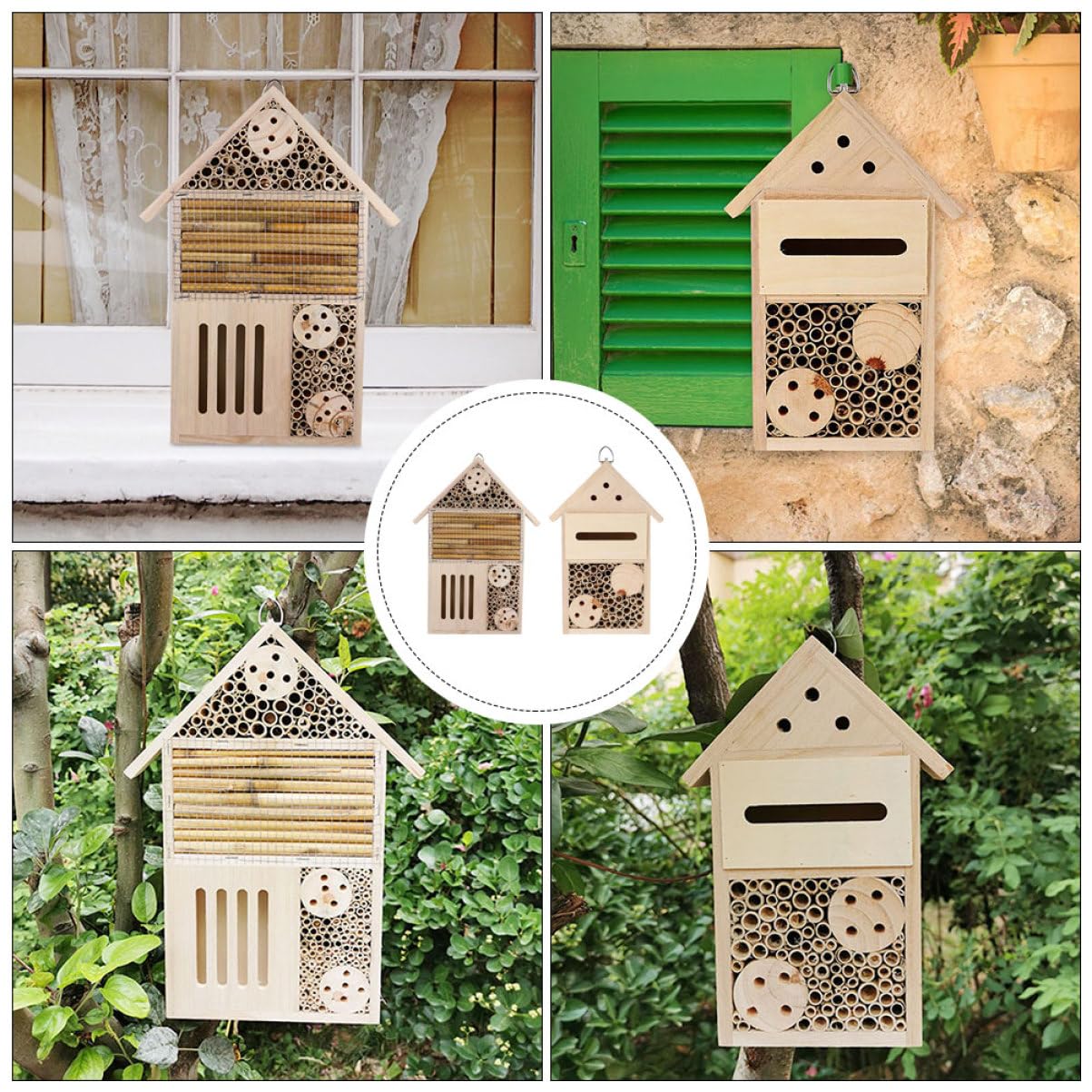2 Stück Insektenhotel für Garten mit Sicherer Nisthilfe von Bienen und Marienkäfern als Dekoratives Wildbienenhaus