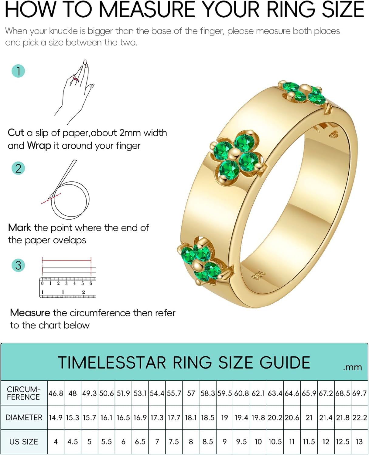 Premium Clover Rings for Lucky Women with Lab-Grown Moissanite|Lab-Grown Emerald|14K Gold Plated Non Tarnish - Image 7