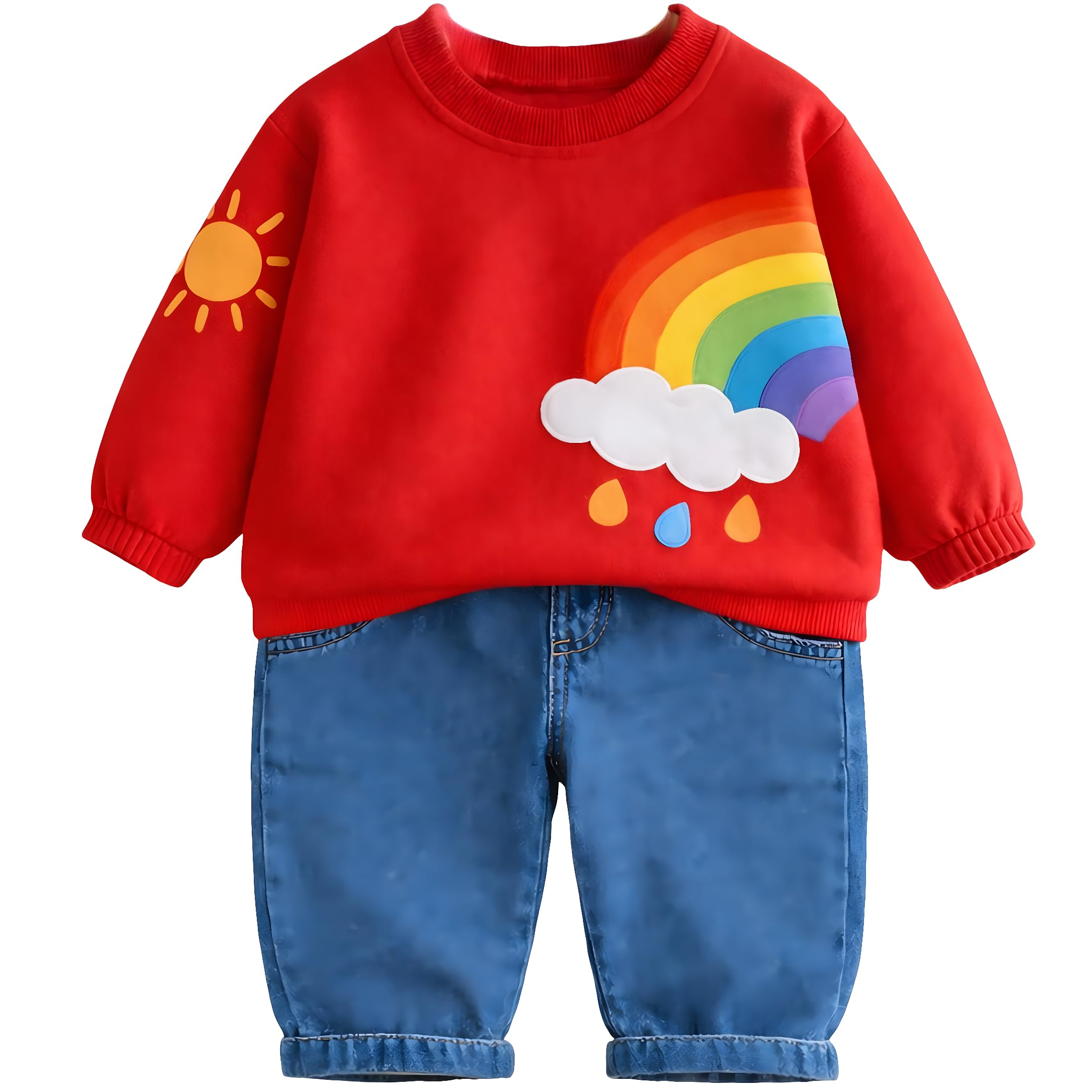 Googo Gaaga Printed Sweat Shirt with Denim Pant for Boys - Cotton Clothing Set for Baby Boy | Soft Fabric Full Sleeves Sweat Shirt | Regular Fit Kids Outfit | Rainbow