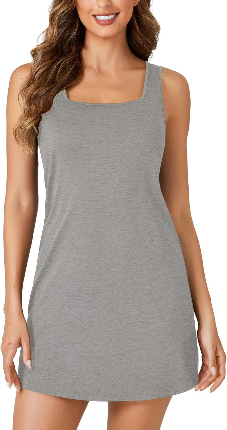 Vrtige Women's Tank Nightgown Square Neck Sleeveless Slit Sleepwear Chemise Nightdress Nightshirt - Image 2