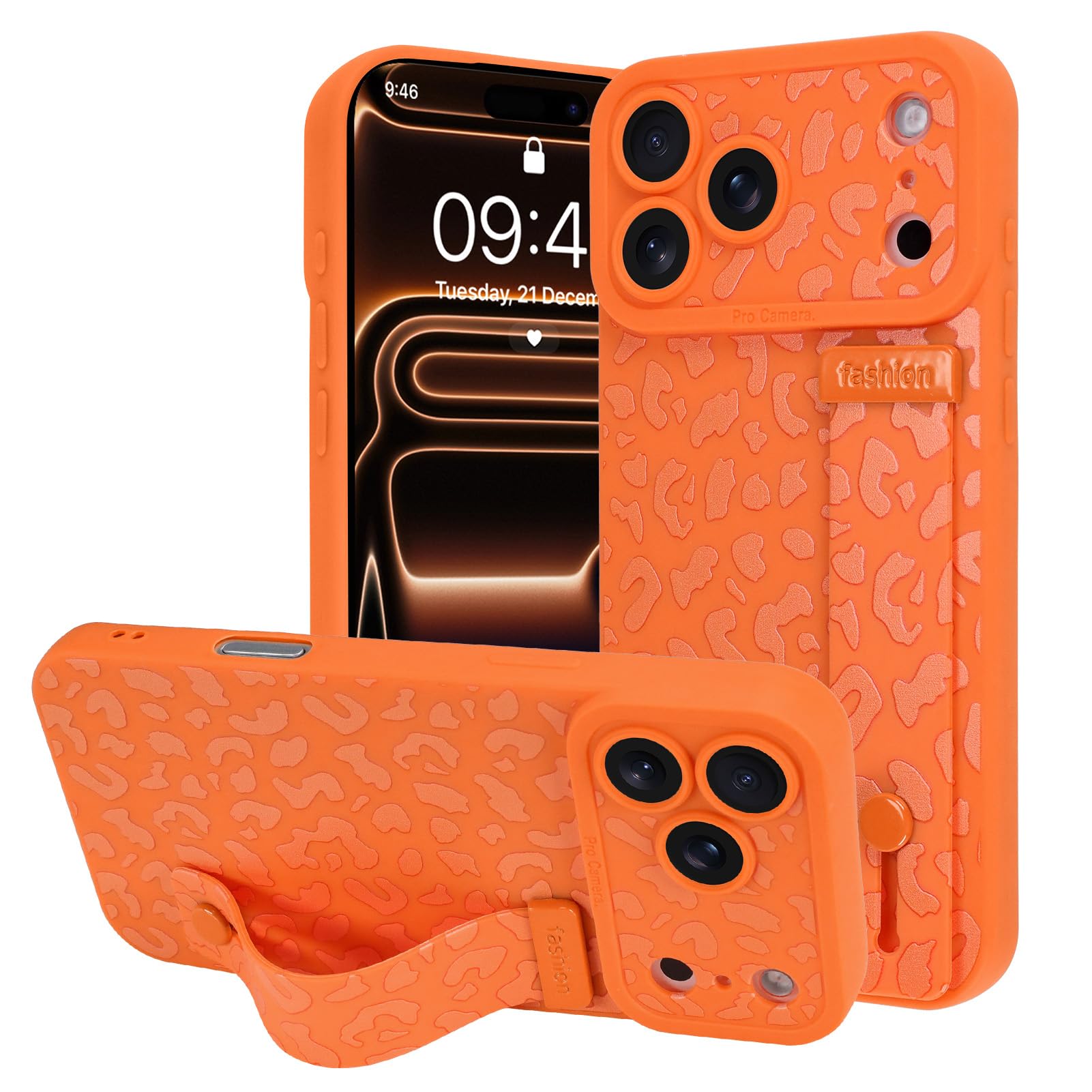 Coque iPhone 17 Pro antichoc en TPU souple léopard avec dragonne de maintien