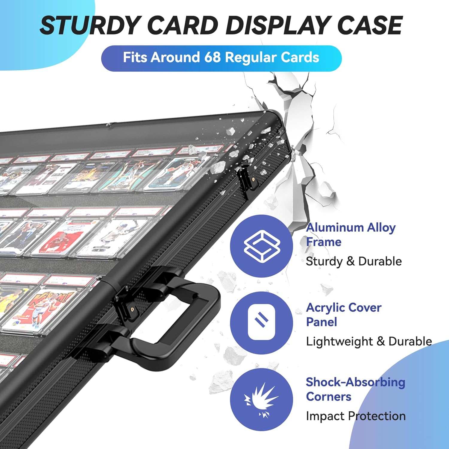 34"x22" Aluminum Card Display Case with Lock, Customizable Foam Insert & Glass Tabletop Showcase for Collectible Trading Cards, Jewelry Storage for Trade Shows (Black)