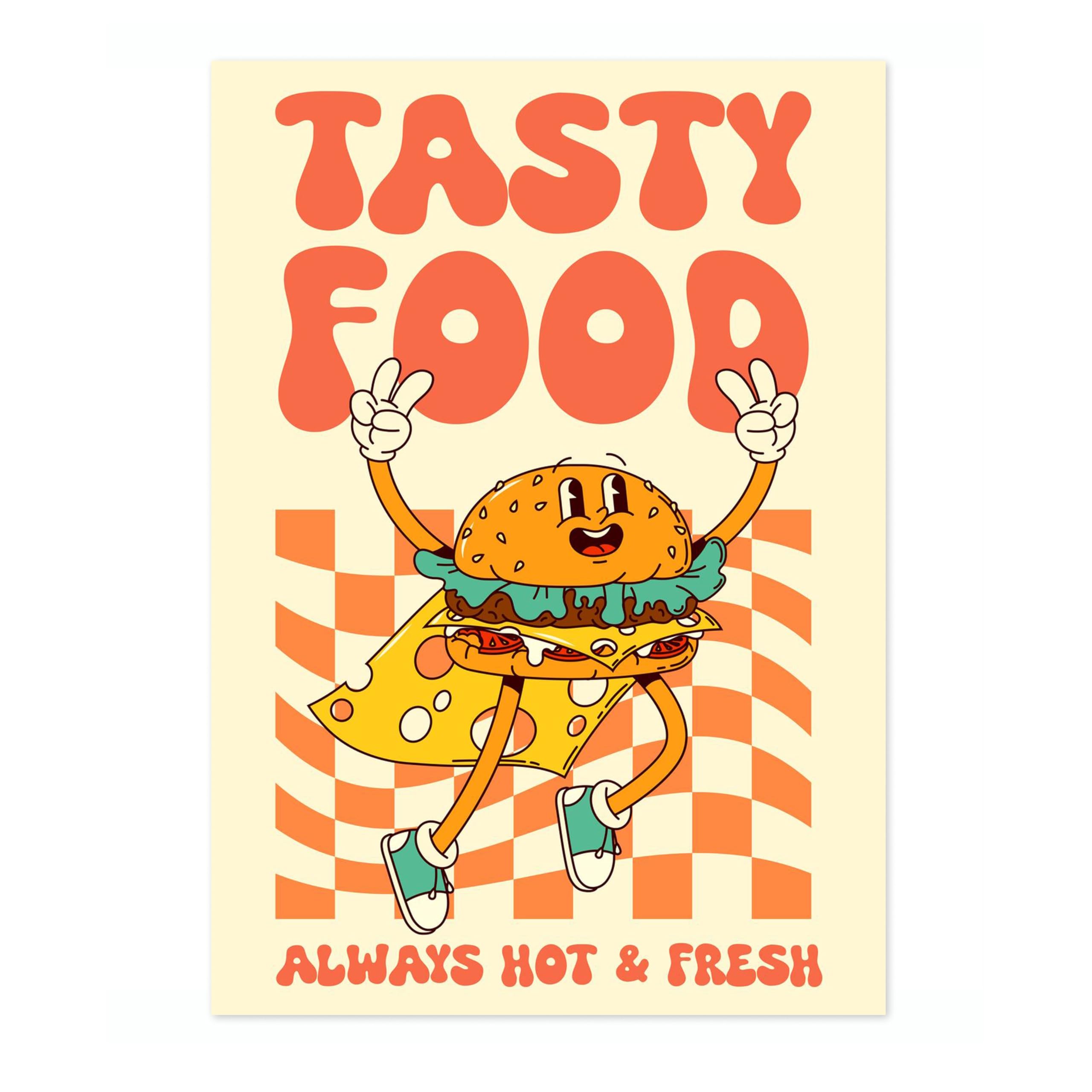 Tasty Food Kitchen Wall Art, Modern Food Poster, Cartoon Mascot Prints, Kitchen Typographic Home Decor, A1 (Print Only) - 84.1x59.4cm โ image 1