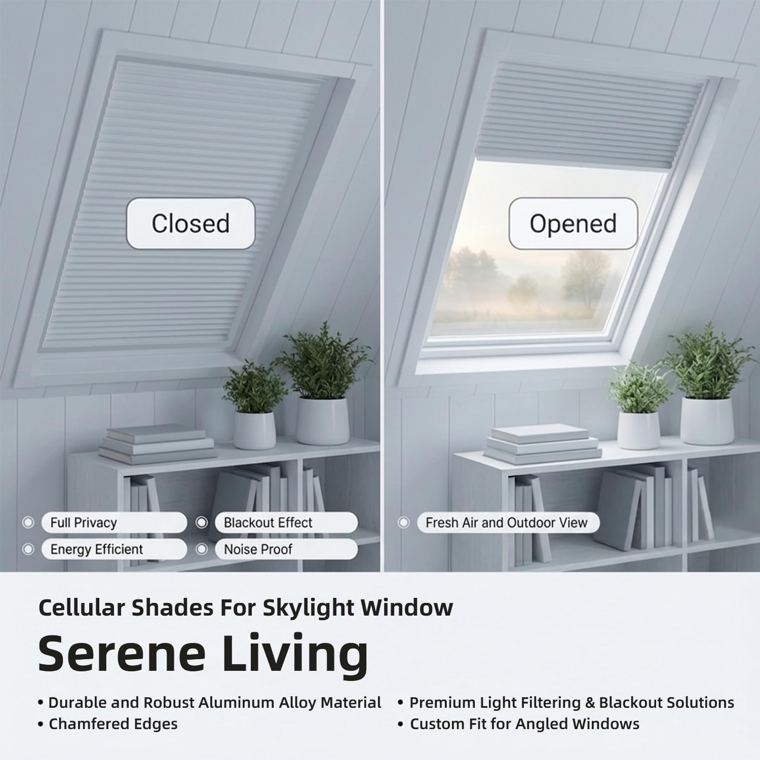 Cellular Shades for Windows, Skylight Blinds & Shades, Cordless Honeycomb Blinds Suitable for Skylight, Dormer, Roof, Sunroom Window - Custom Cut to Size - Blackout White
