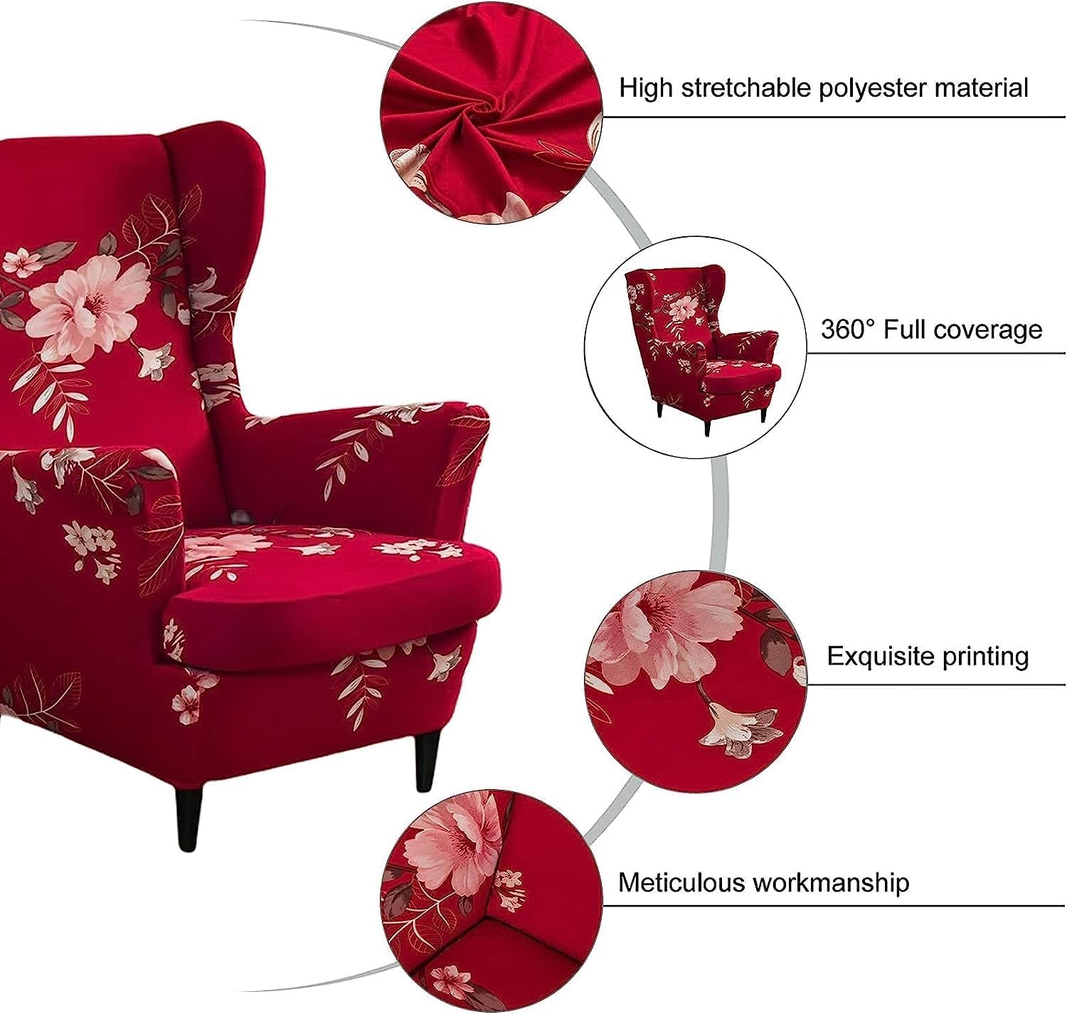 XMAYODS Wing Chair Slipcovers, 2 Piece Stretch Wingback Chair Cover Soft Armchair Covers Furniture Protector Cover with Elastic Bottom for Living Room Bedroom (Color : #20)