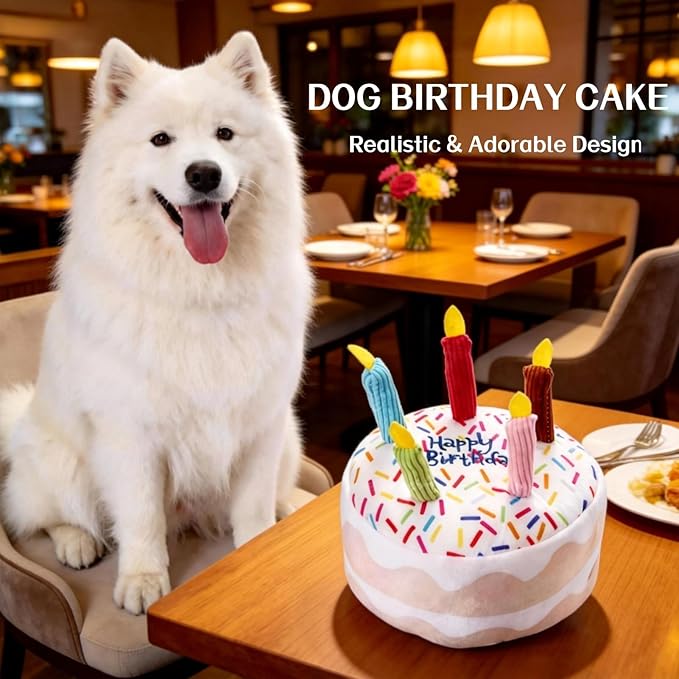 Juguete Pastel de Cumpleaños para Perro con Squeaker - Tela Felpa Corta miniatura 2