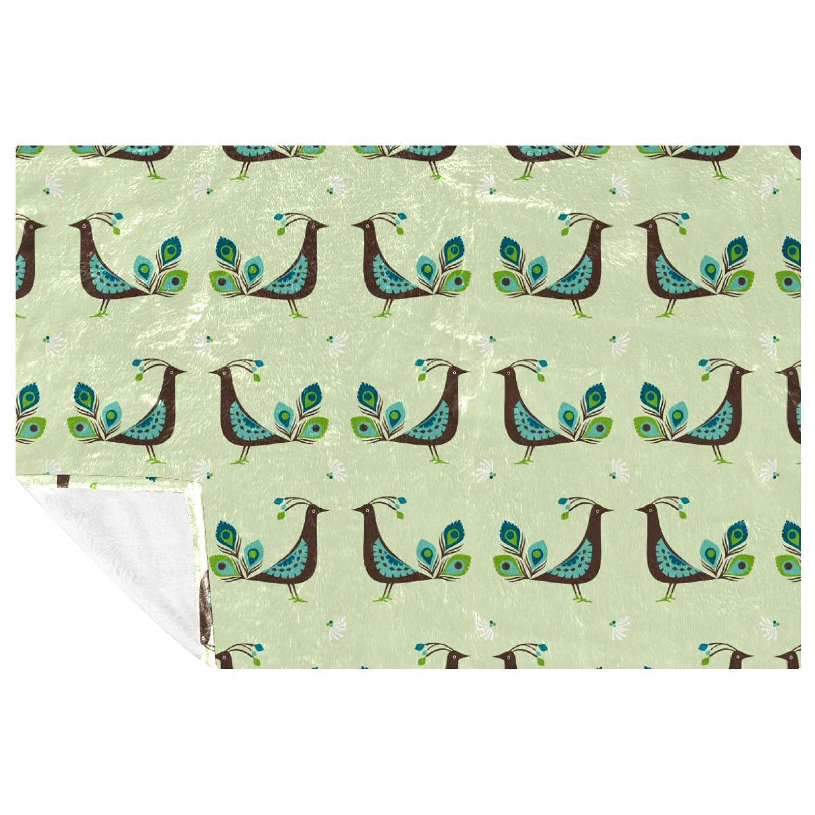 Couverture douce lit et canapé motif paon pour nuits fraîches