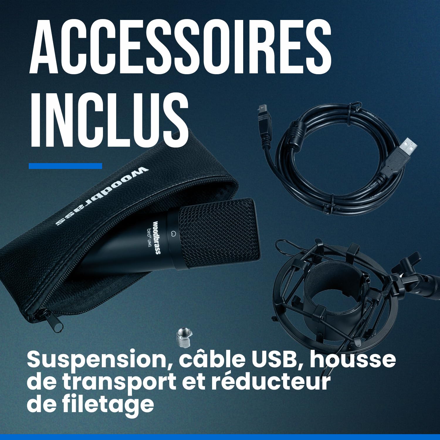 Bird Woodbrass UM1 Noir - Microphone USB Cardioïde à Condensateur PC et Mac pour Broadcast et Enregistrement Streaming, Podcasting, Conférence, Home Studio Mao, Voix Off