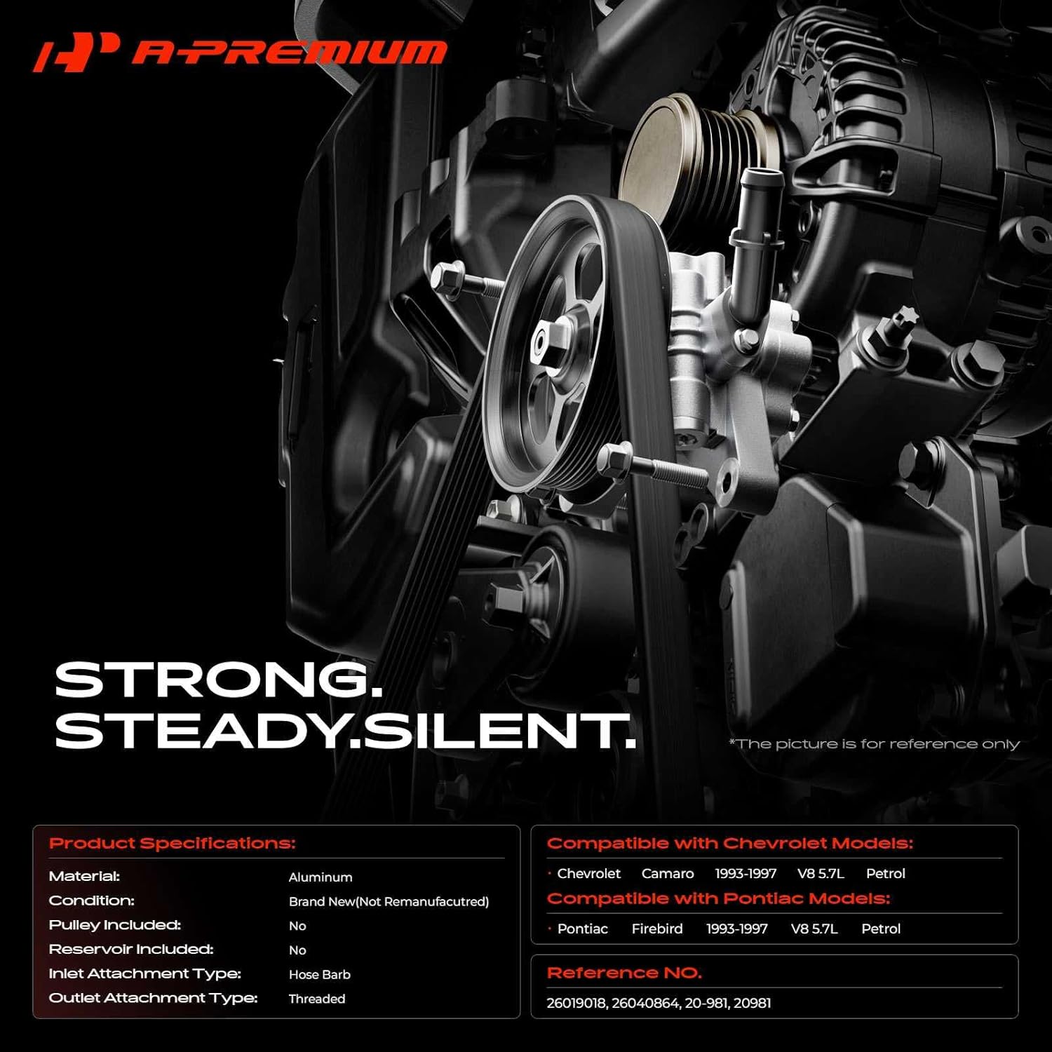 A-Premium Power Steering Pump Compatible with Chevrolet Camaro 1993-1997 & Pontiac Firebird 1993-1997, V8 5.7L Gas