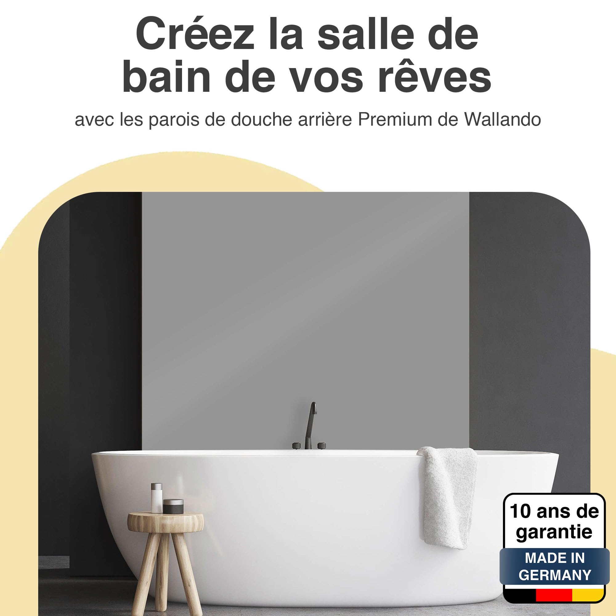 WALLando Panneau mural de douche (Gris clair / 250 x 100 cm) – Panneau en PVC facile à installer & résistant à l'humidité – Revêtement mural premium – Fabriqué en Allemagne