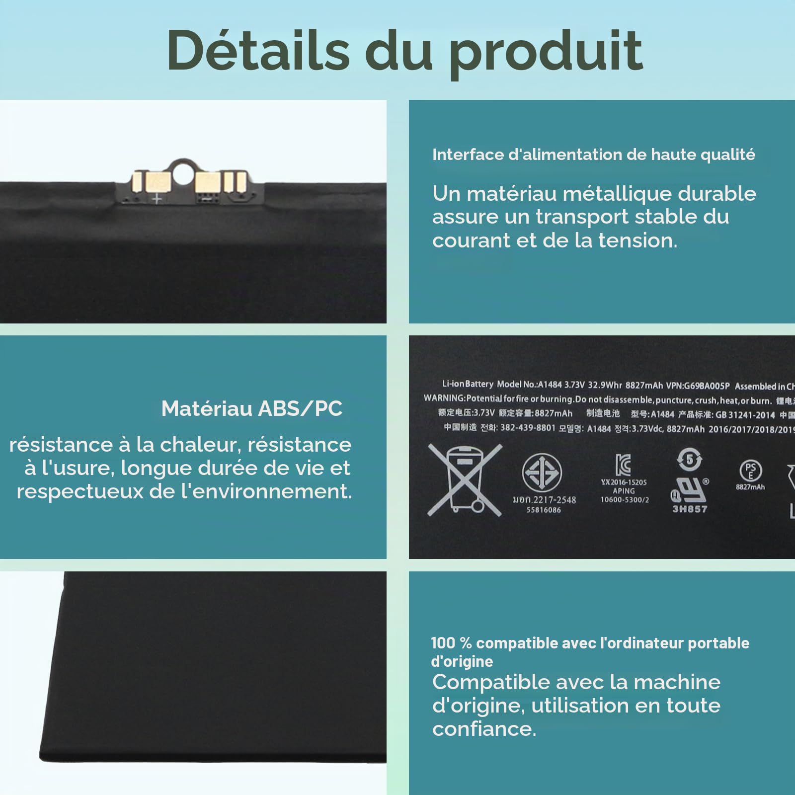 K KYUER A1484 Tablet Batterie pour iPad 5 6 7 8 9 Gen Air 1 2013
