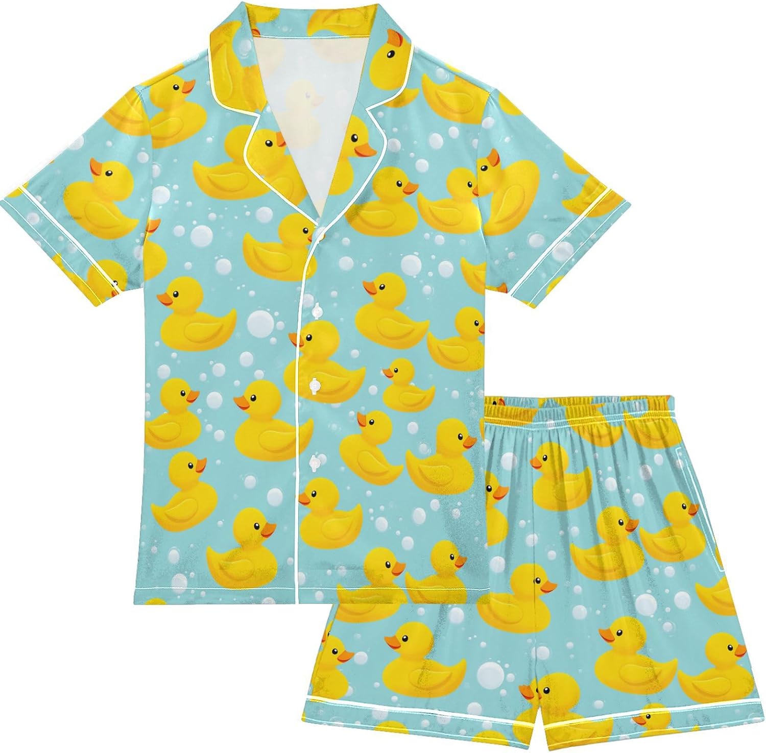 Pfrewn Silk Satin Pajamas Set Button Down Sleepwear Loungewear 5-14Y