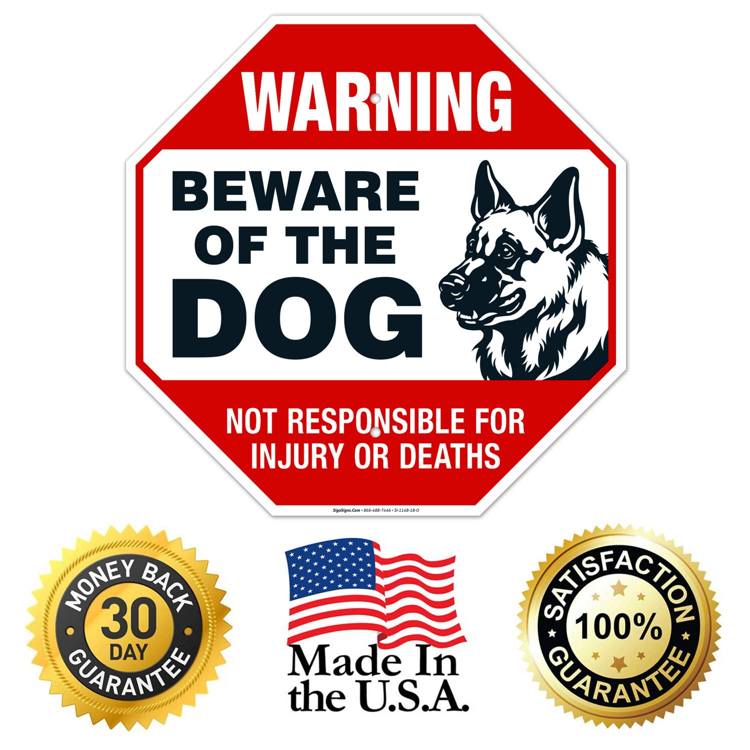 Beware of Dog German Shepherd, Dog Warning Sign, 18x18 Inches, 55 mil Thick HDPS (high Density polystyrene), Made in USA